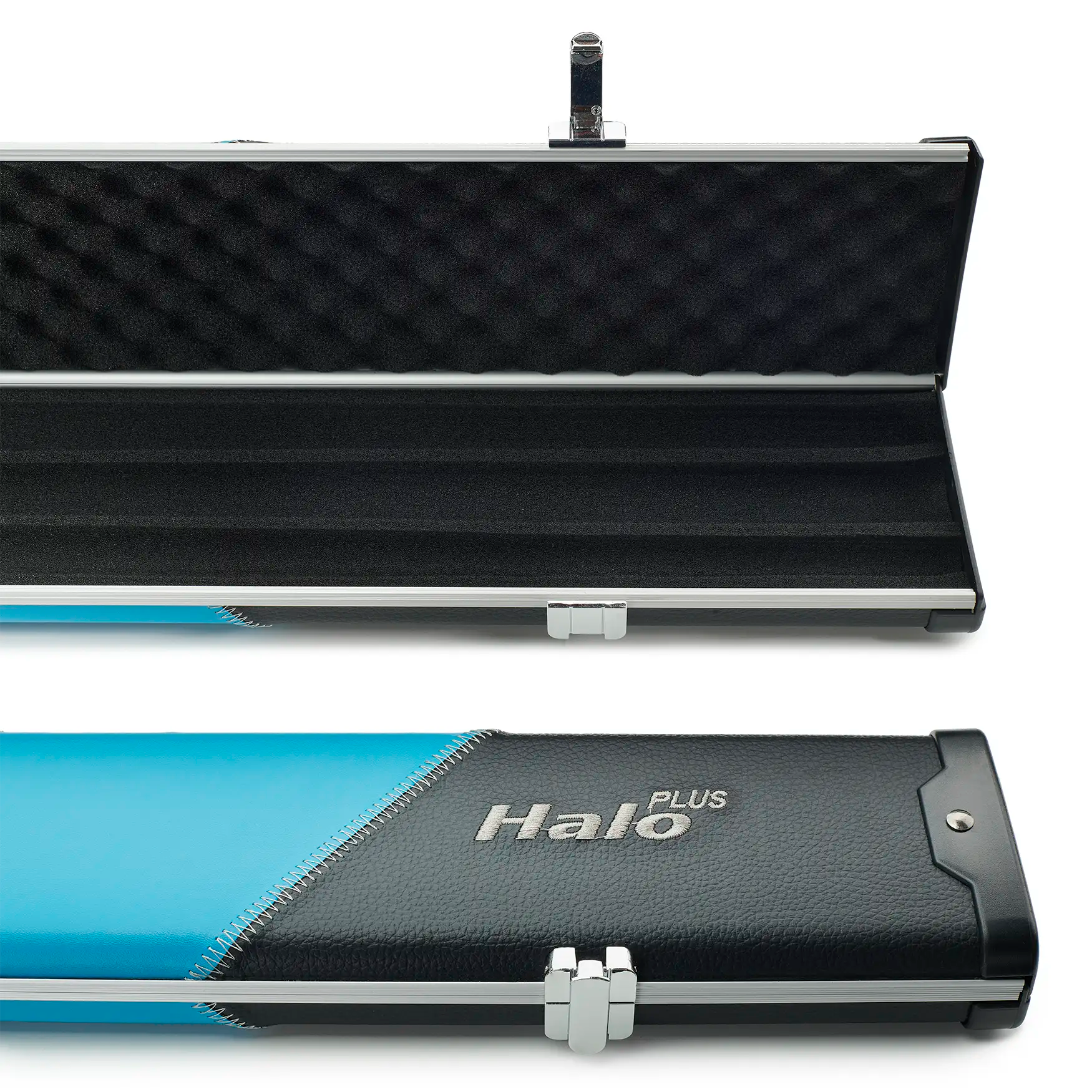 Peradon Black & Sky Blue Stripe Halo Plus 3/4 Cue Case end view