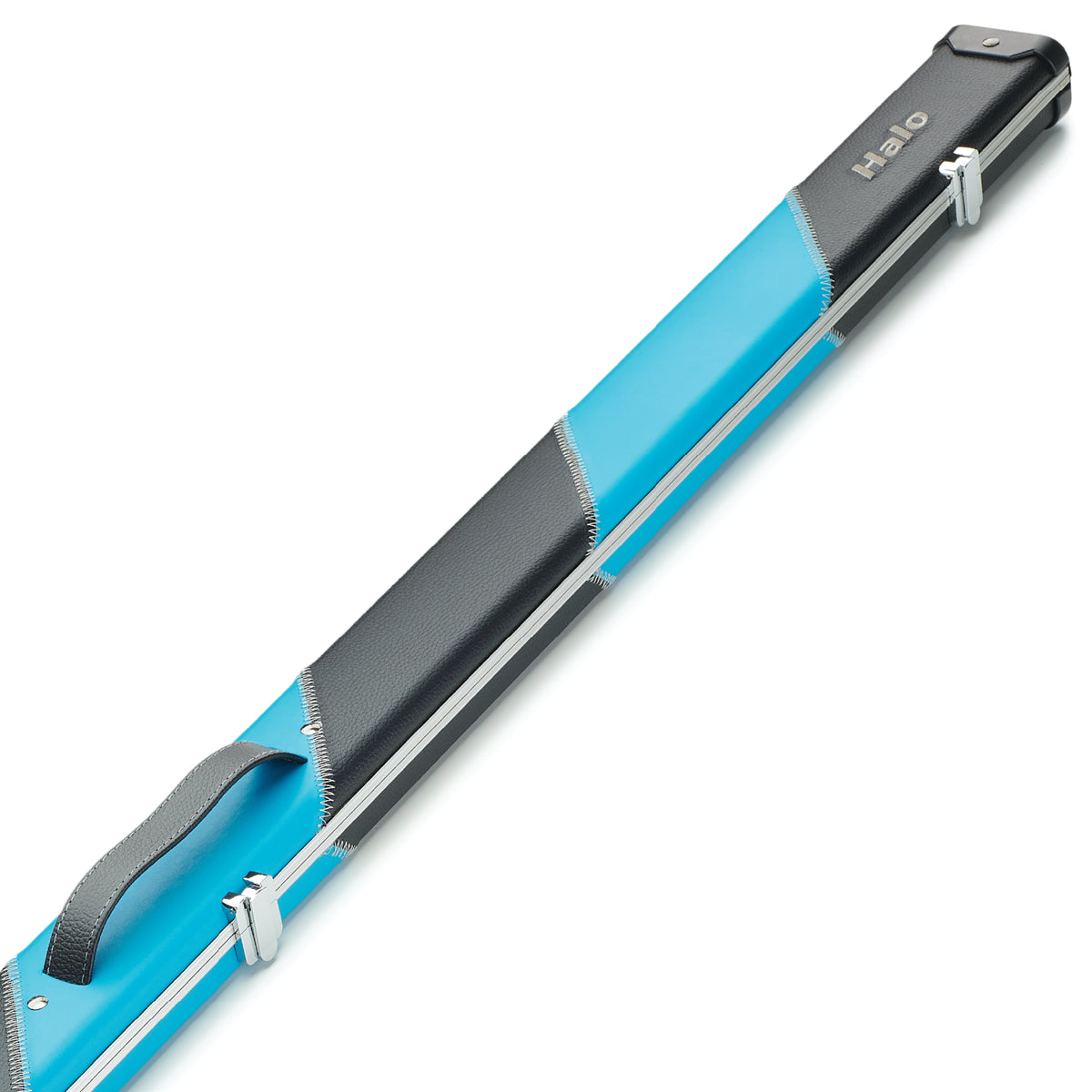 Peradon Black & Sky Blue Stripe Halo Wide One Piece Cue Case Close Up