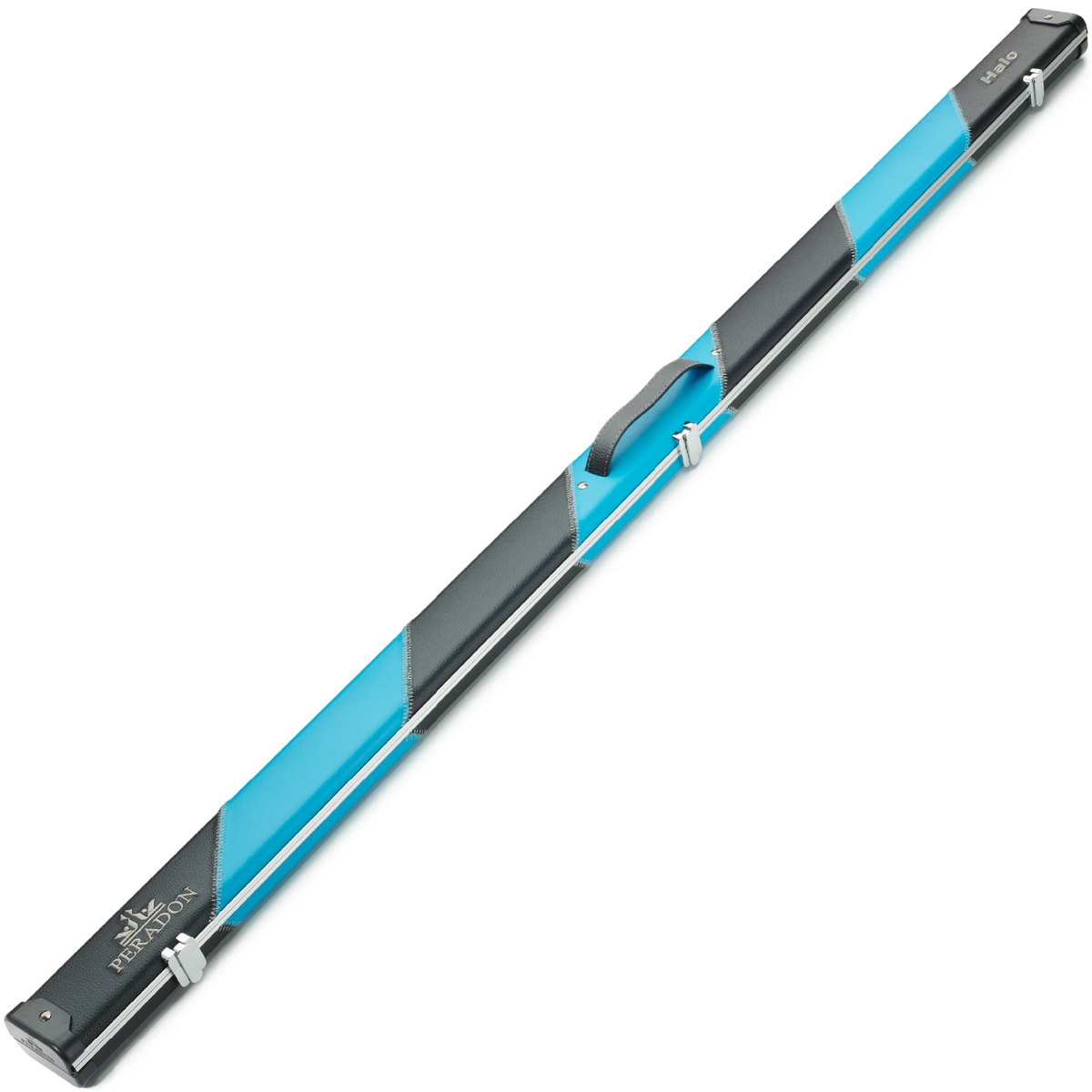 Peradon Black & Sky Blue Stripe Halo Wide One Piece Cue Case Closed