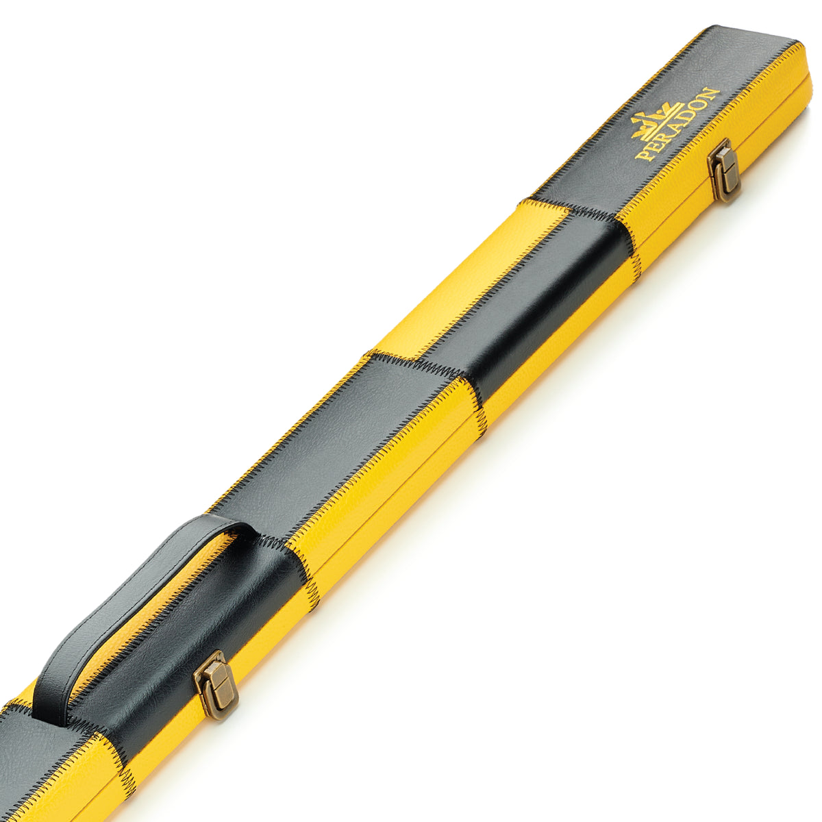 Peradon Black & Yellow Patch Faux Leather 3/4 Cue Case Close Up