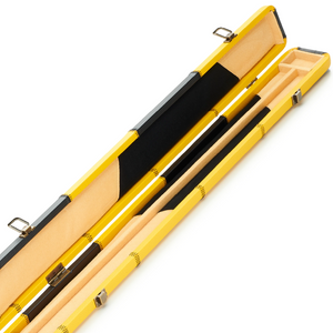 Peradon Black & Yellow Patch Faux Leather 3/4 Cue Case Open Close Up