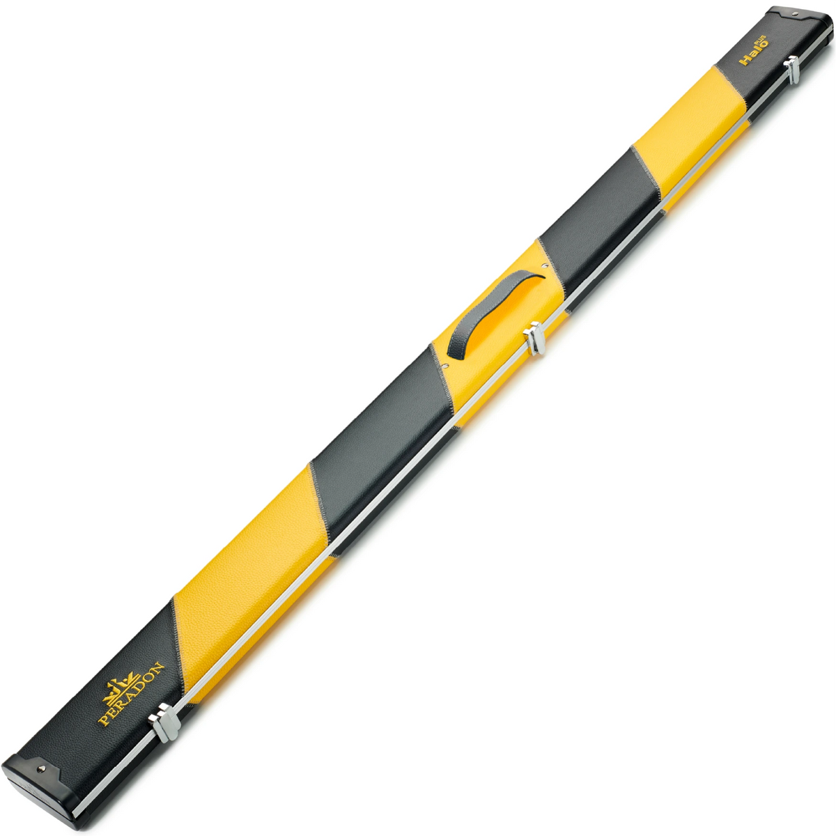 Peradon Black & Yellow Stripe Halo Plus One Piece Cue Case Closed