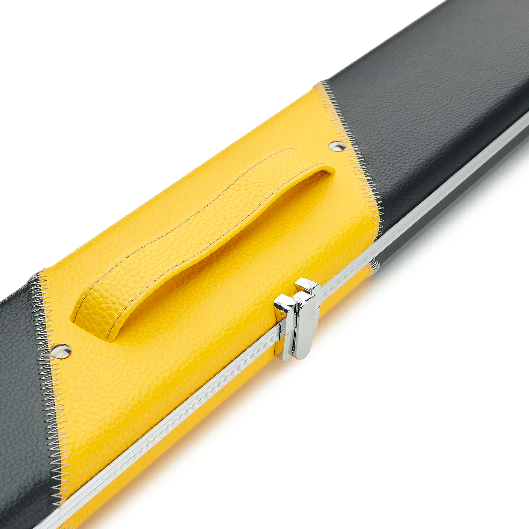 Peradon Black & Yellow Stripe Halo Plus One Piece Cue Case handle view 
