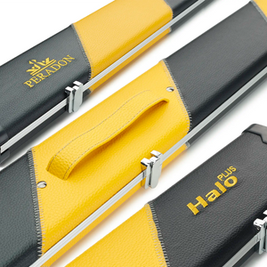 Peradon Black & Yellow Stripe Halo Plus One Piece Cue Case open assorted view 
