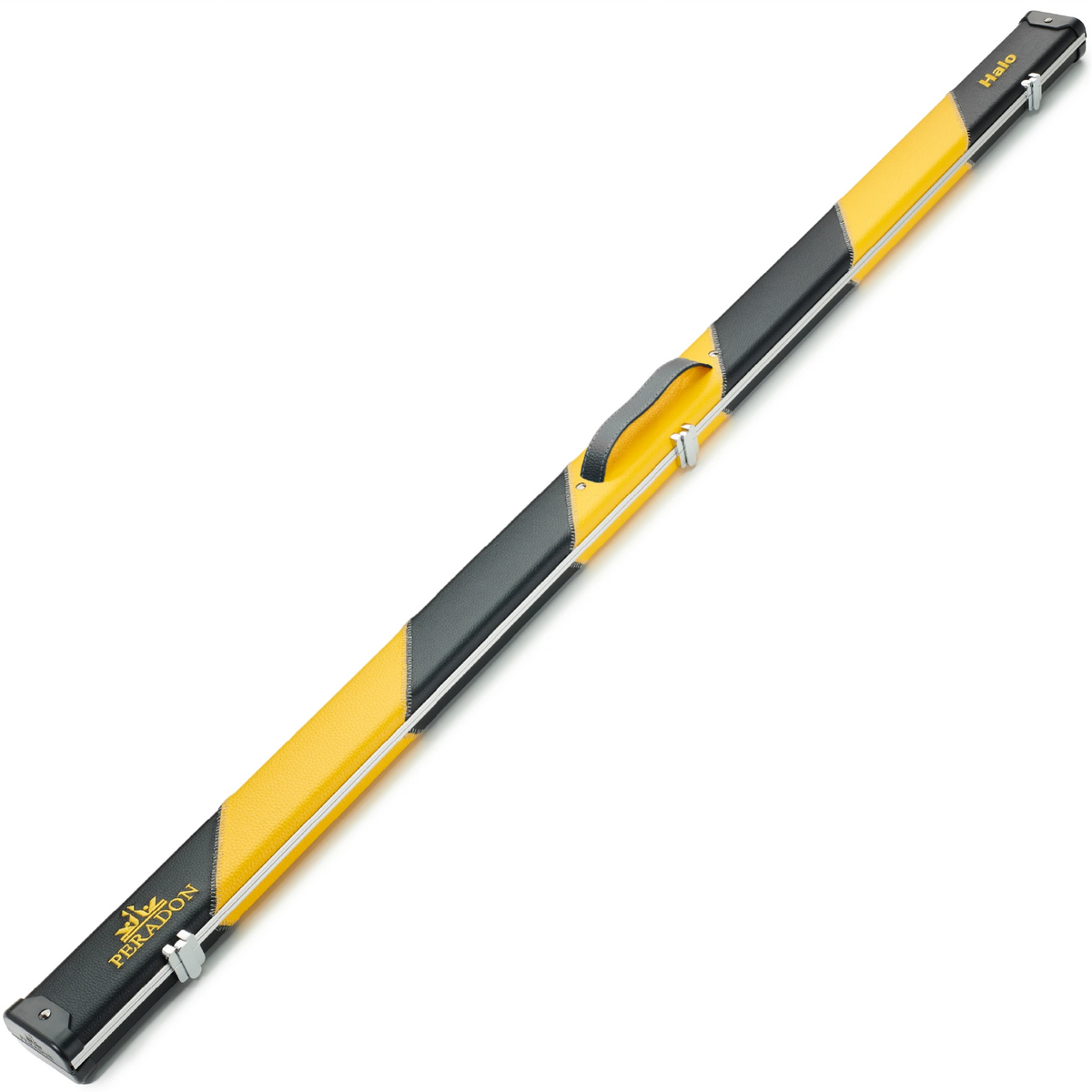 Peradon Black & Yellow Stripe Halo Wide One Piece Cue Case Closed