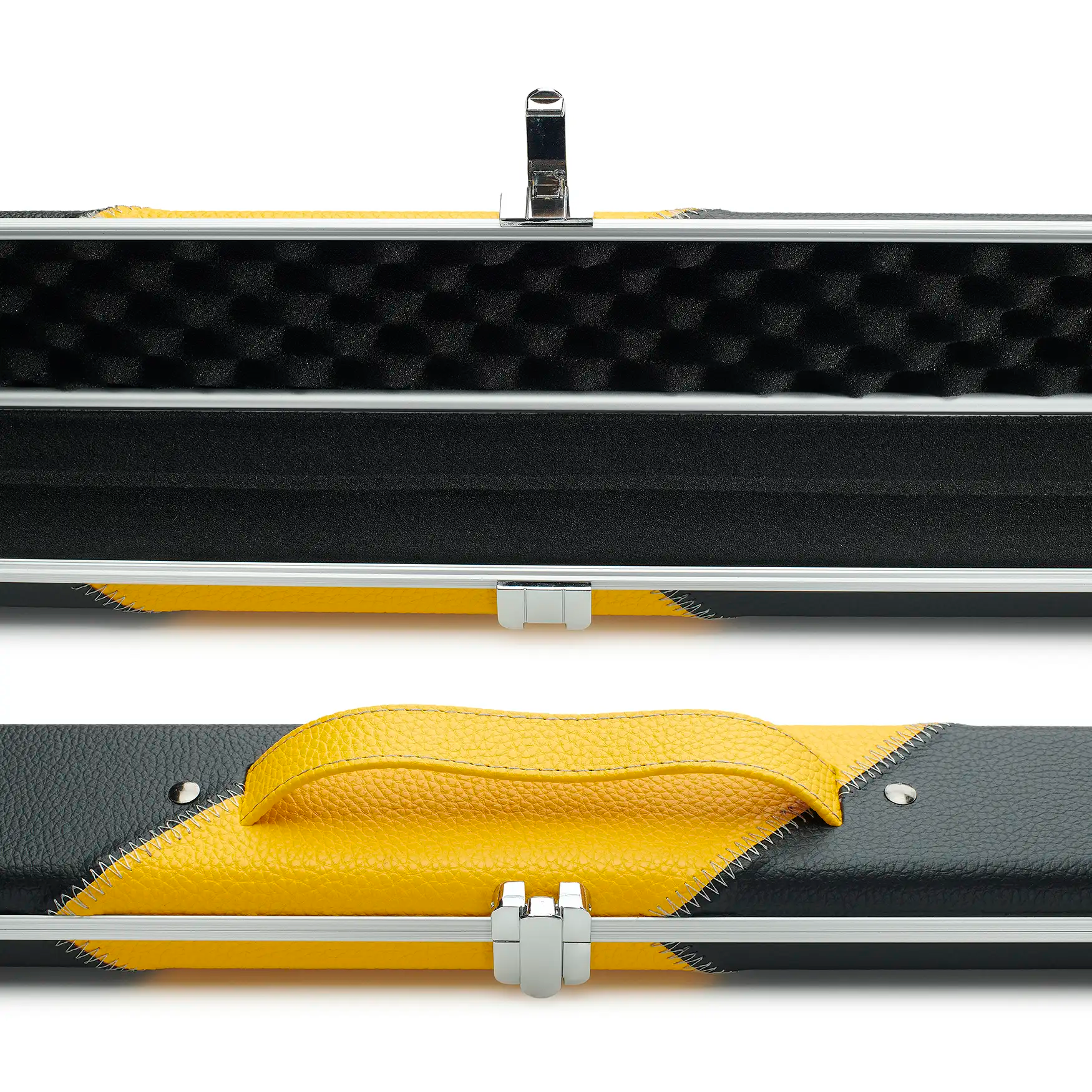 Peradon Black & Yellow Stripe Halo Wide One Piece Cue Case mid view
