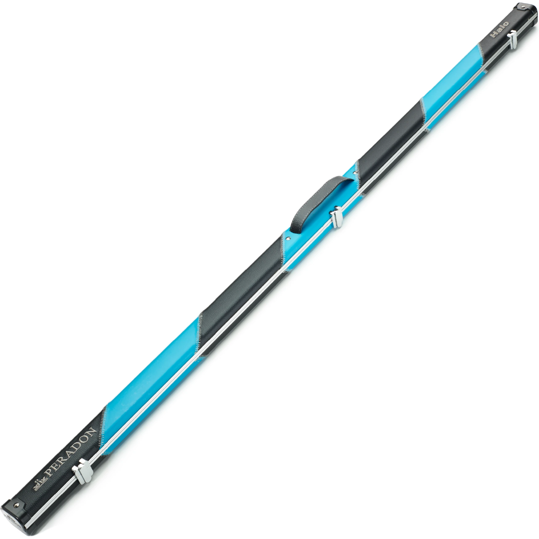 Peradon Black and Sky Blue Stripe Halo Thin One Piece Cue Case Closed