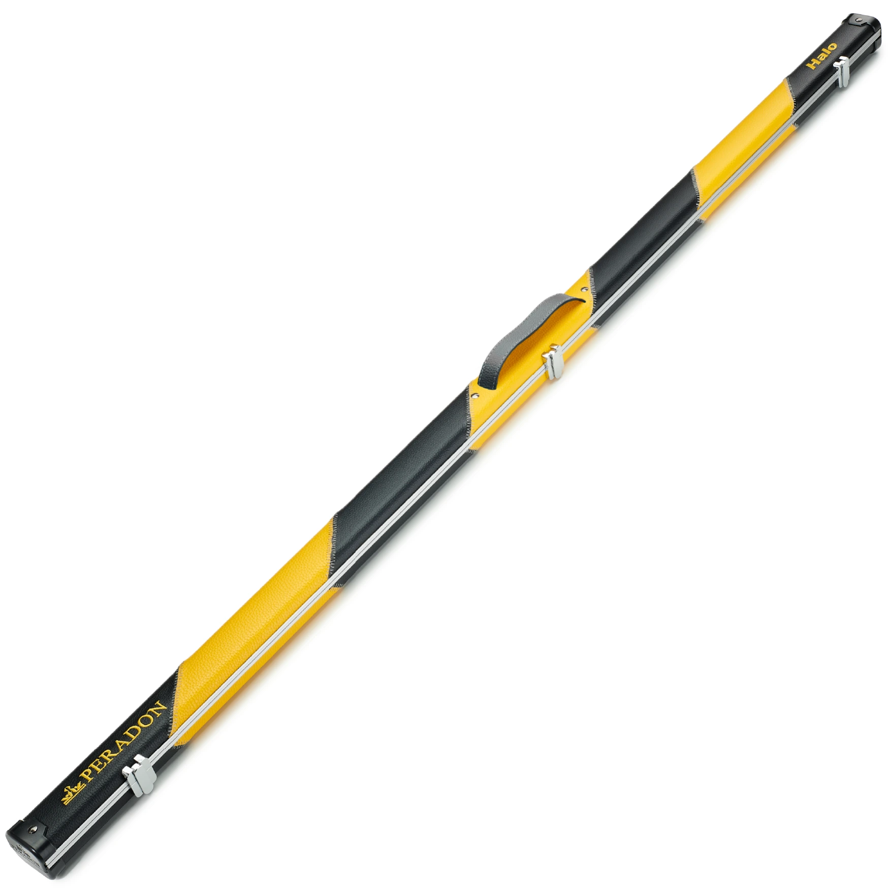 Peradon Black and Yellow Stripe Halo Thin One Piece Cue Case Closed