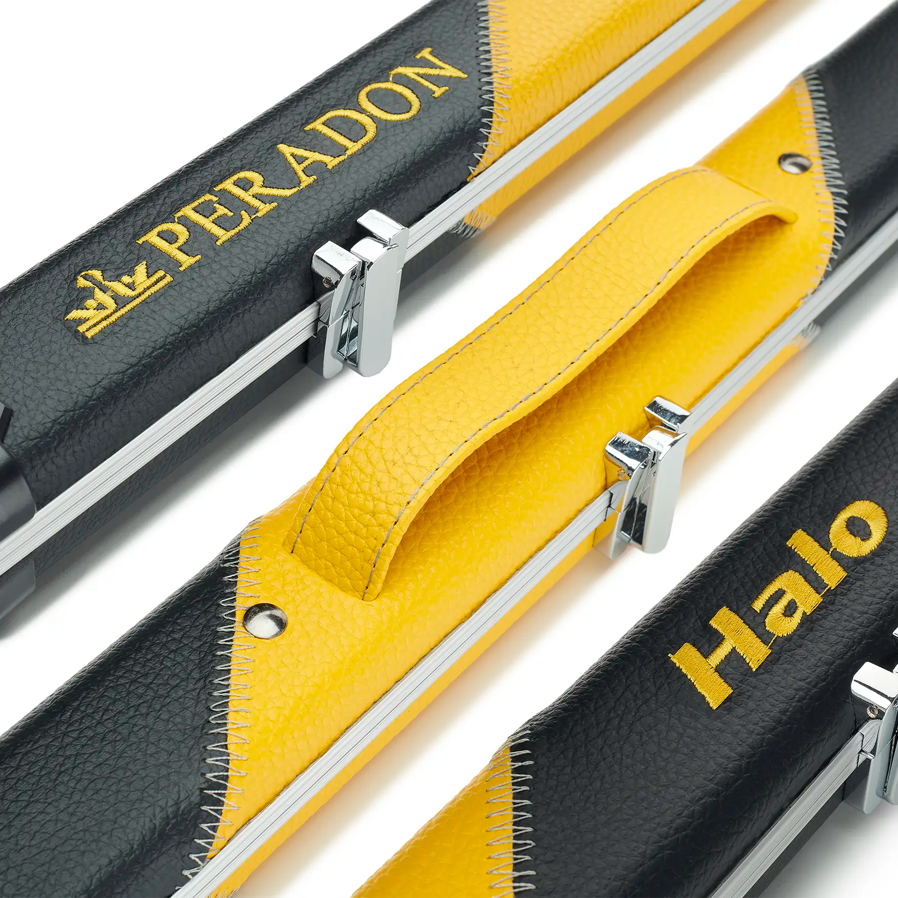 Peradon Black and Yellow Stripe Halo Thin One Piece Cue Case assorted view