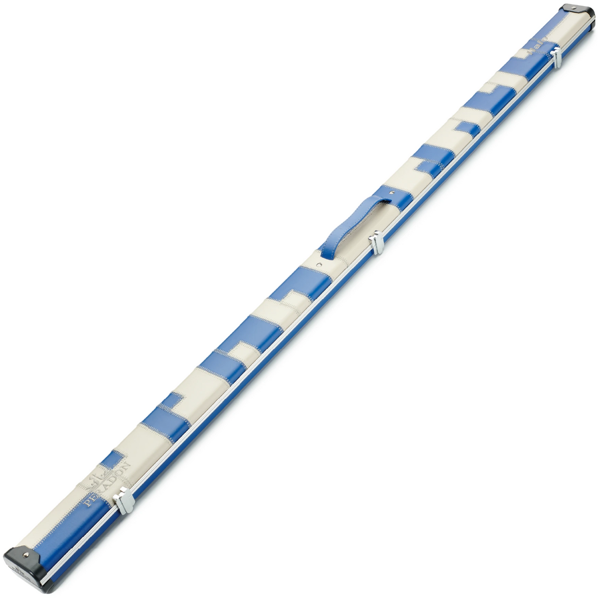 Peradon Blue & Cream Patch Halo Wide One Piece Cue Case Closed