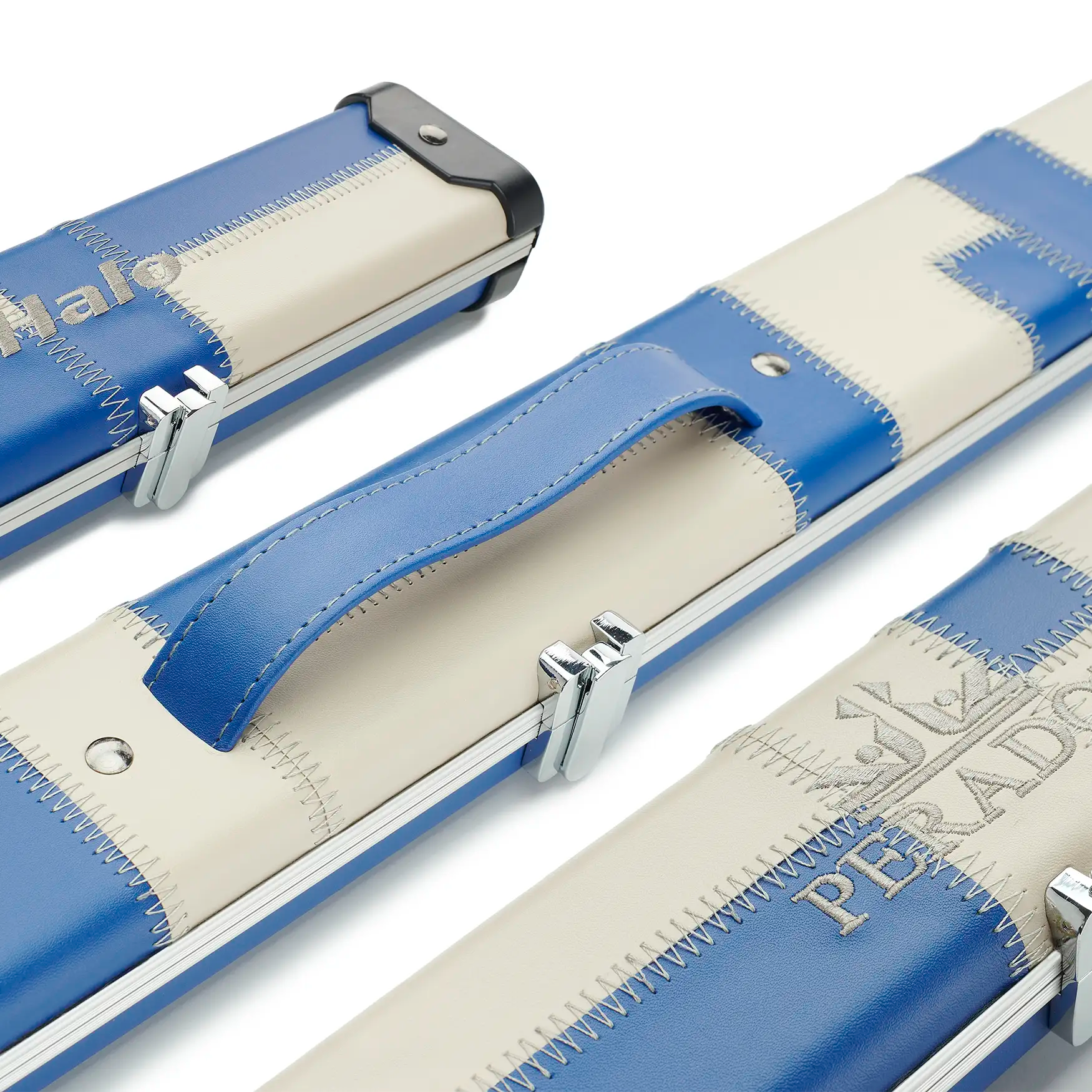 Peradon Blue & Cream Patch Halo Wide One Piece Cue Case assorted view

