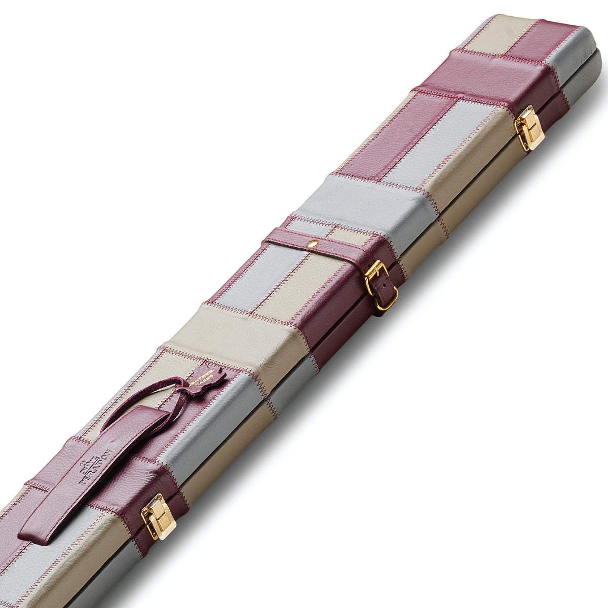 Peradon Burgundy & Grey Block Genuine Leather 3/4 Cue Case Close Up