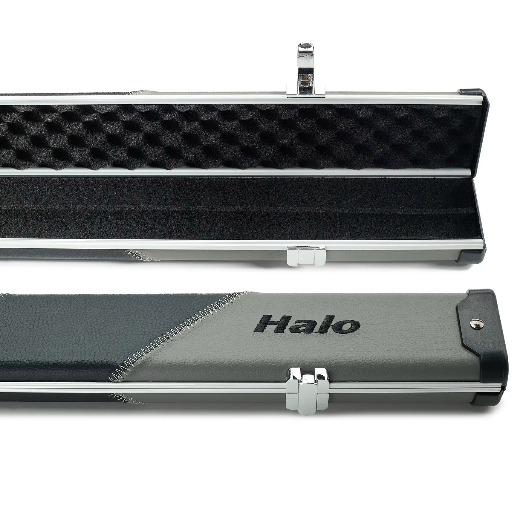 Peradon Grey & Black Stripe Halo Wide One Piece Cue Case end view
