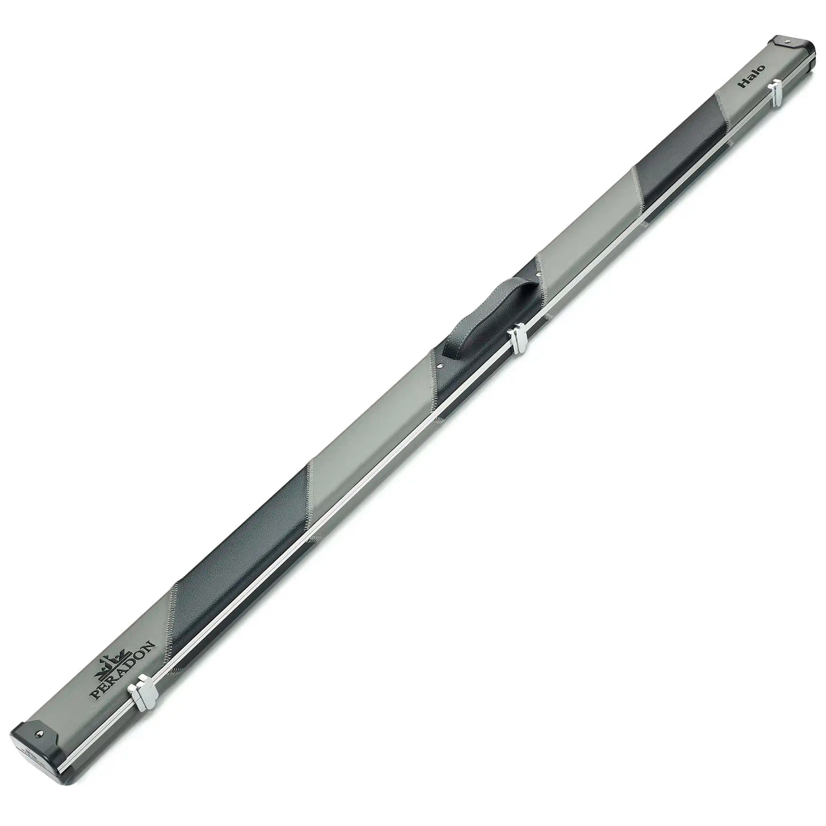 Peradon Grey & Black Stripe Halo Wide One Piece Cue Case full lengh view
