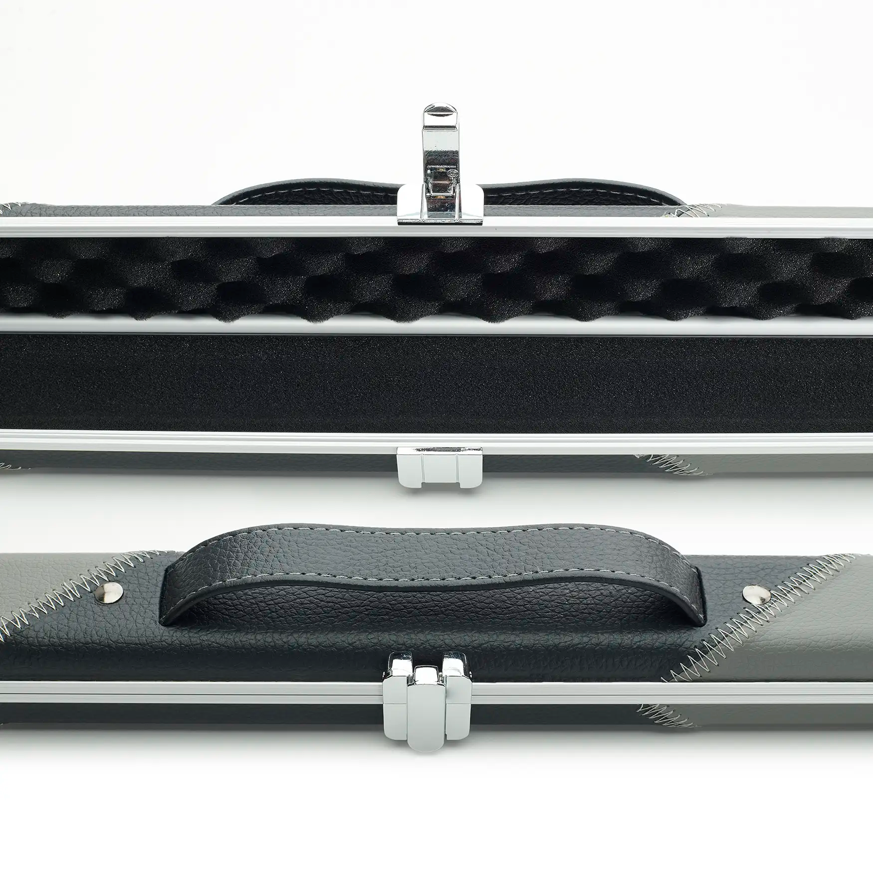 Peradon Grey and Black Stripe Halo Thin One Piece Cue Case open and closed view