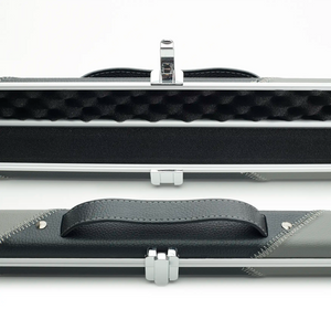 Peradon Grey and Black Stripe Halo Thin One Piece Cue Case open and closed view