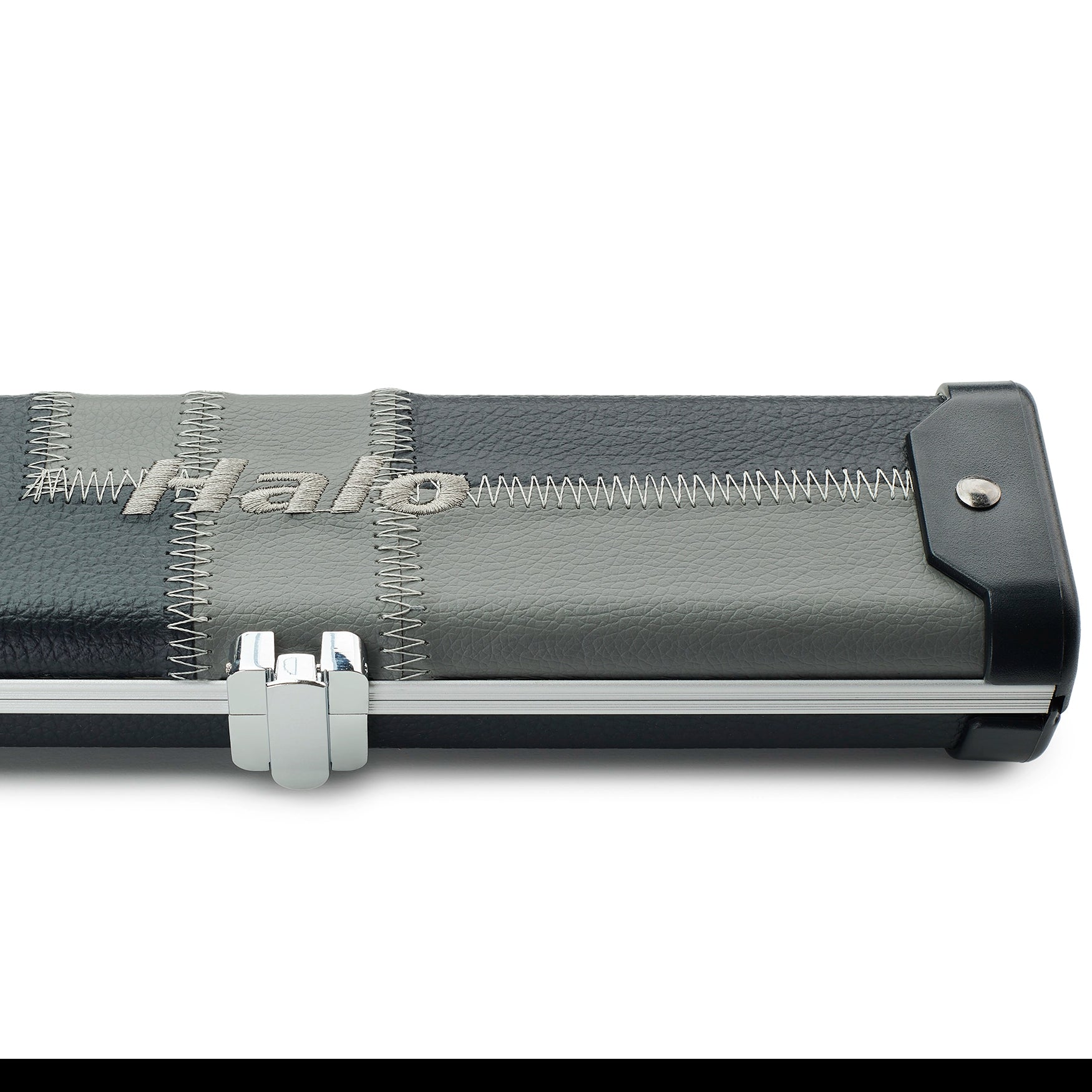 Peradon Halo Wide three quarter cue cae black grey block closed end view