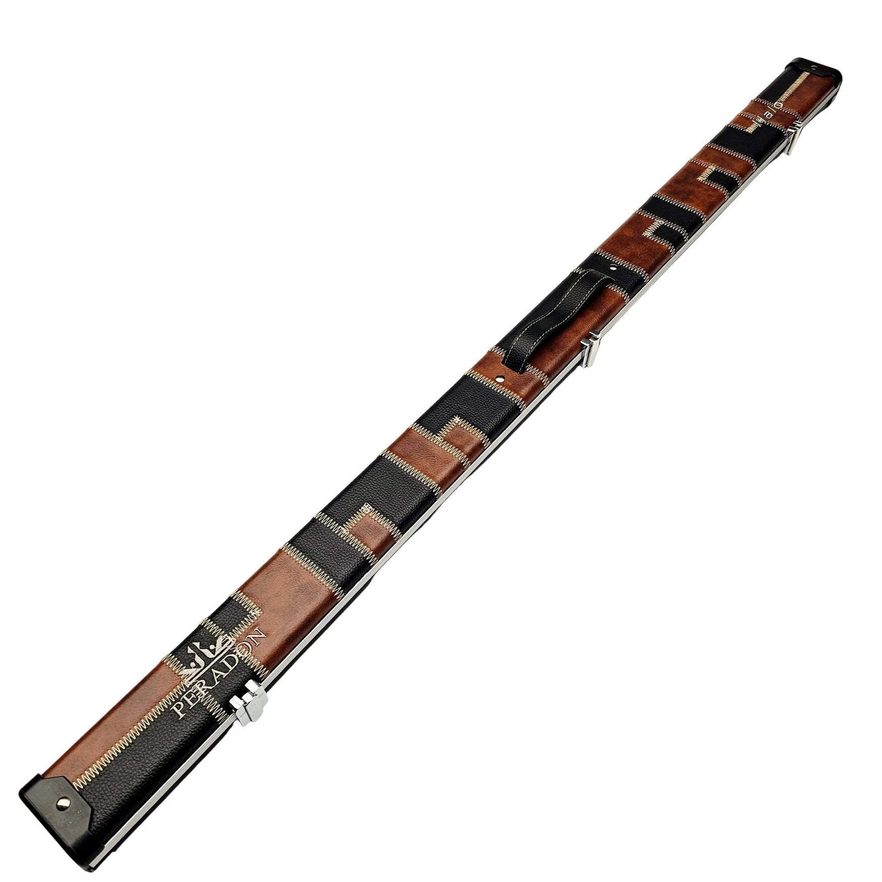 Peradon Limited Edition Black & Tan Patch Halo 3/4 Cue Case - Exterior full length view