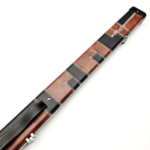 Peradon Limited Edition Black & Tan Patch Halo 3/4 Cue Case - Exterior on angle view