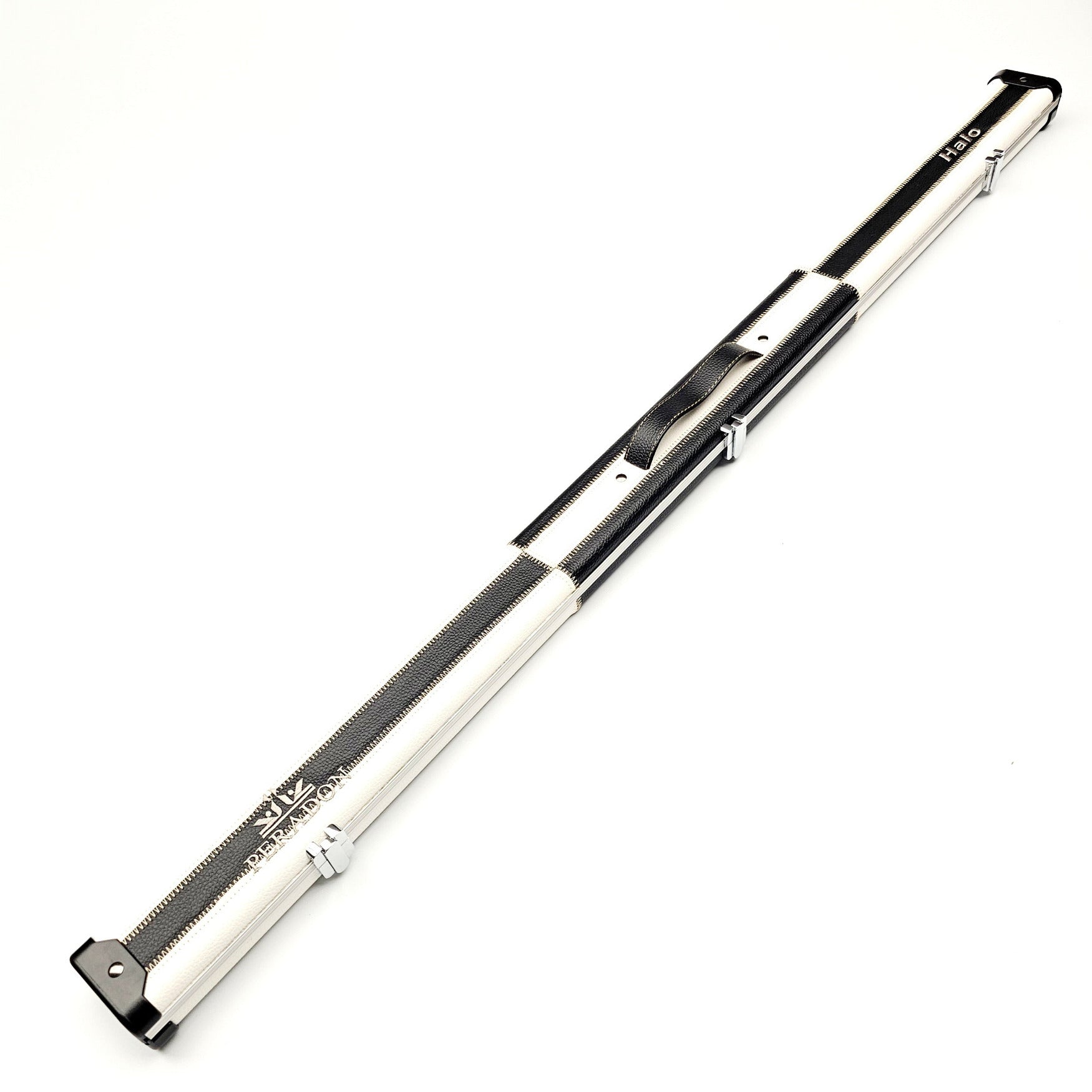 Peradon Limited Edition Black & White Block Halo 3/4 Cue Case - Exterior full length view