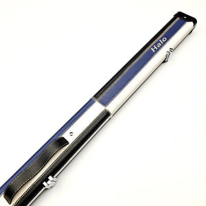Peradon Limited Edition Black, White & Blue Block Halo 3/4 Cue Case - Exterior on angle view