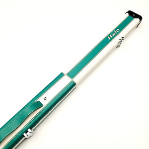 Peradon Limited Edition Green & White Block Halo 3/4 Cue Case - Exterior on angle view