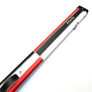Peradon Limited Edition Red, White & Black Block Halo 3/4 Cue Case - Exterior on angle view
