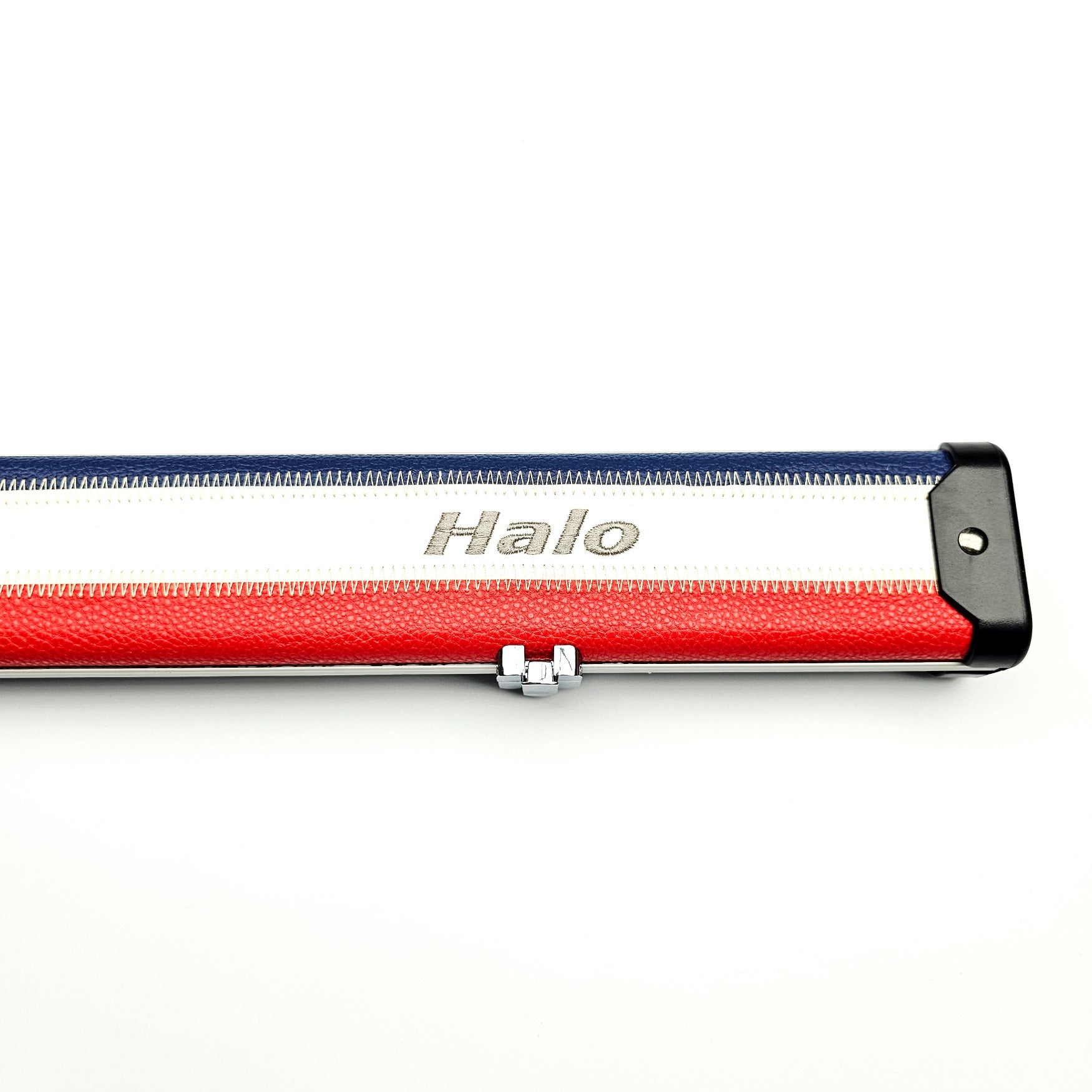 Peradon Limited Edition Red, White & Blue Block Halo 3/4 Cue Case - Halo logo view