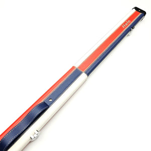 Peradon Limited Edition Red, White & Blue Block Halo One Piece Cue Case - Exterior on angle view