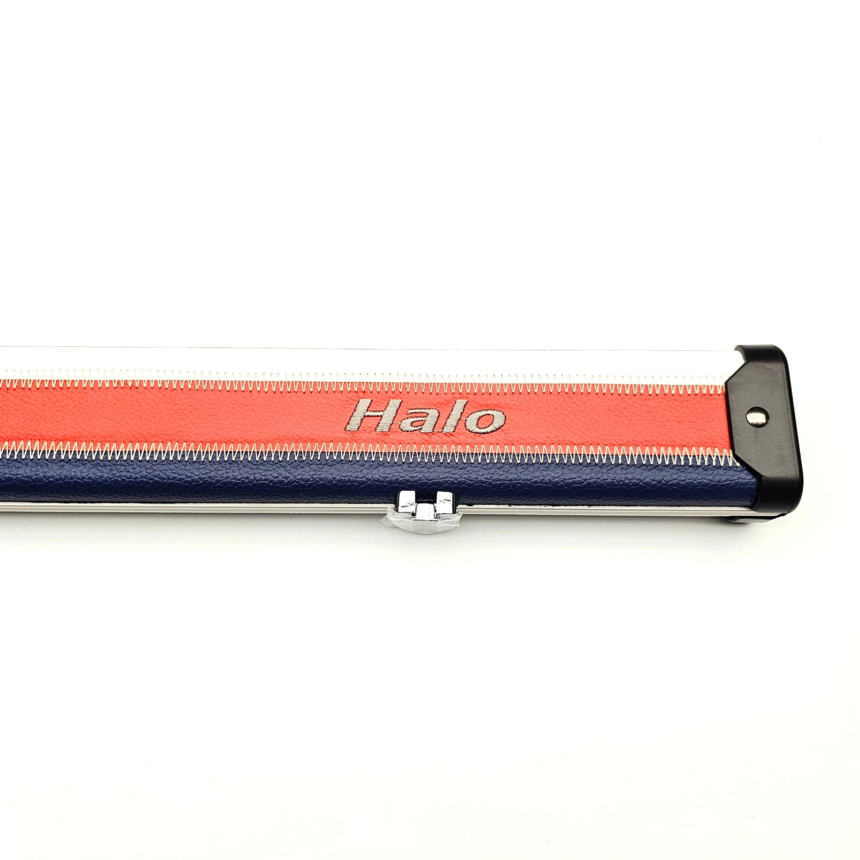 Peradon Limited Edition Red, White & Blue Block Halo One Piece Cue Case - Halo logo view