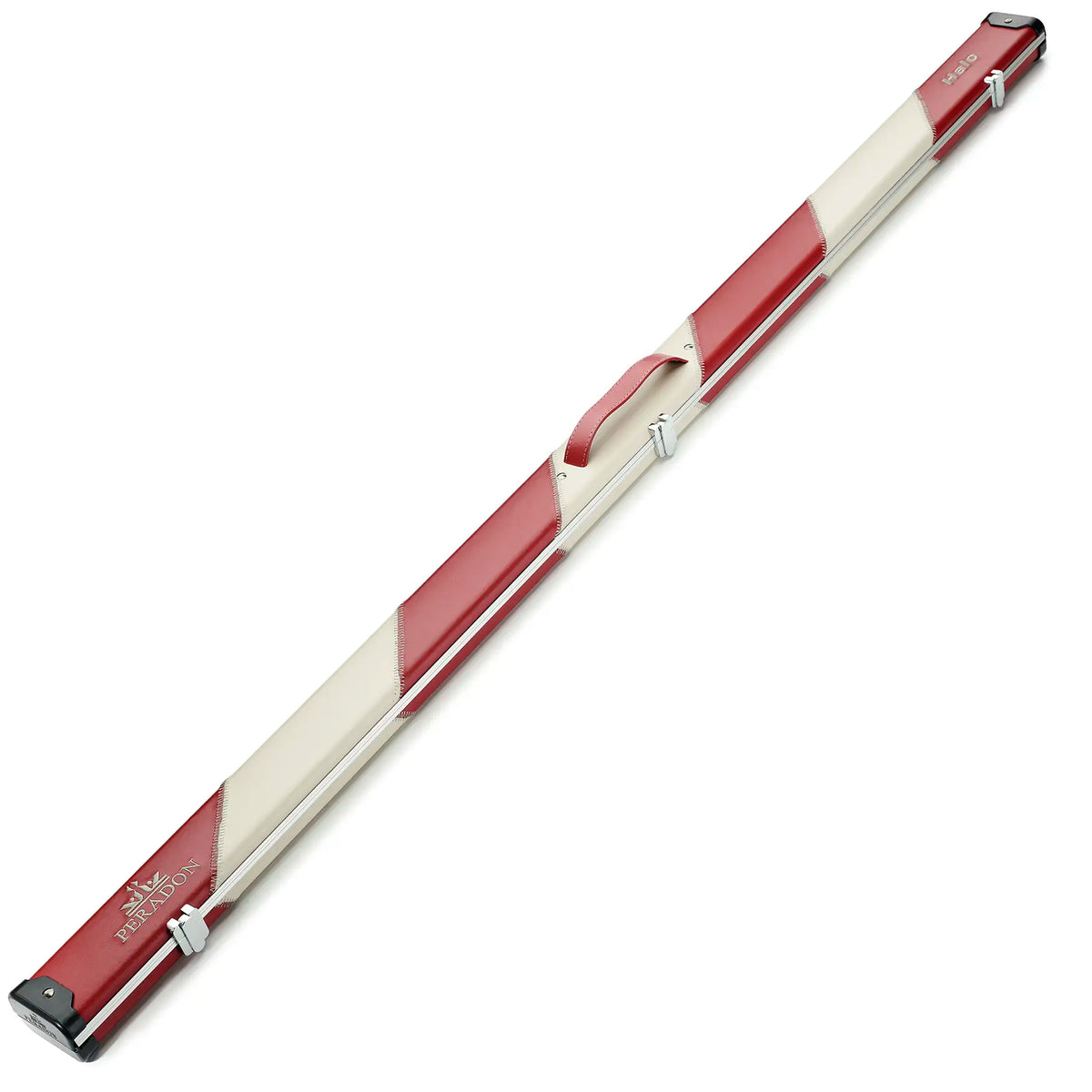 Peradon Red & Cream Stripe Halo Wide One Piece Cue Case full lengh view