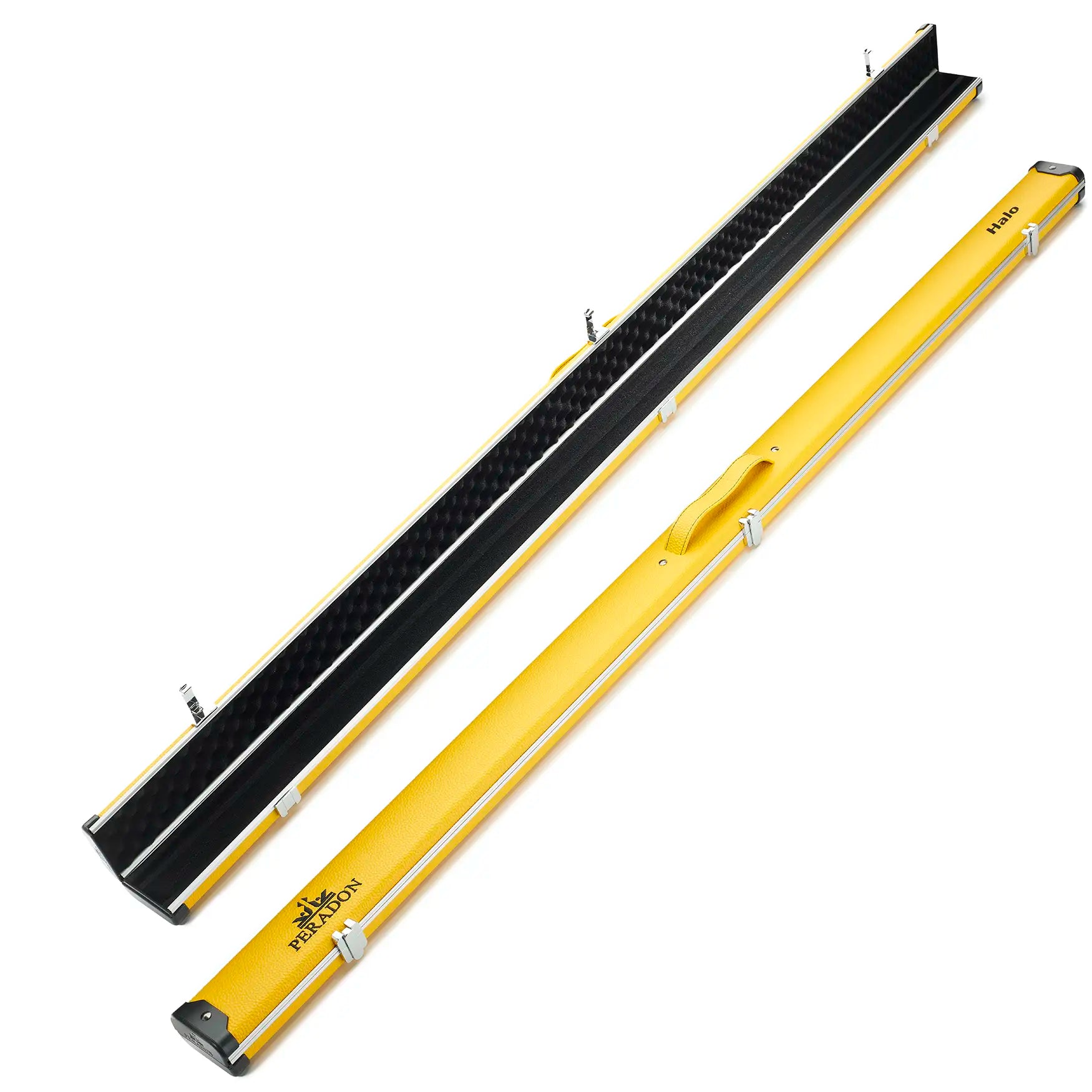 Peradon Yellow Halo Wide One Piece Cue Case full open and closed view closed
