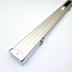 Premium Cues Aluminium One Piece Cue Case in silver on angle view