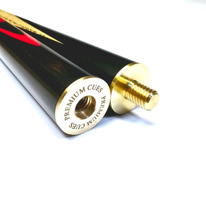 Premium Aspire 55 inch, handmade three quarter jointed 8 Ball Pool Cue on joint view with Red veneers showing