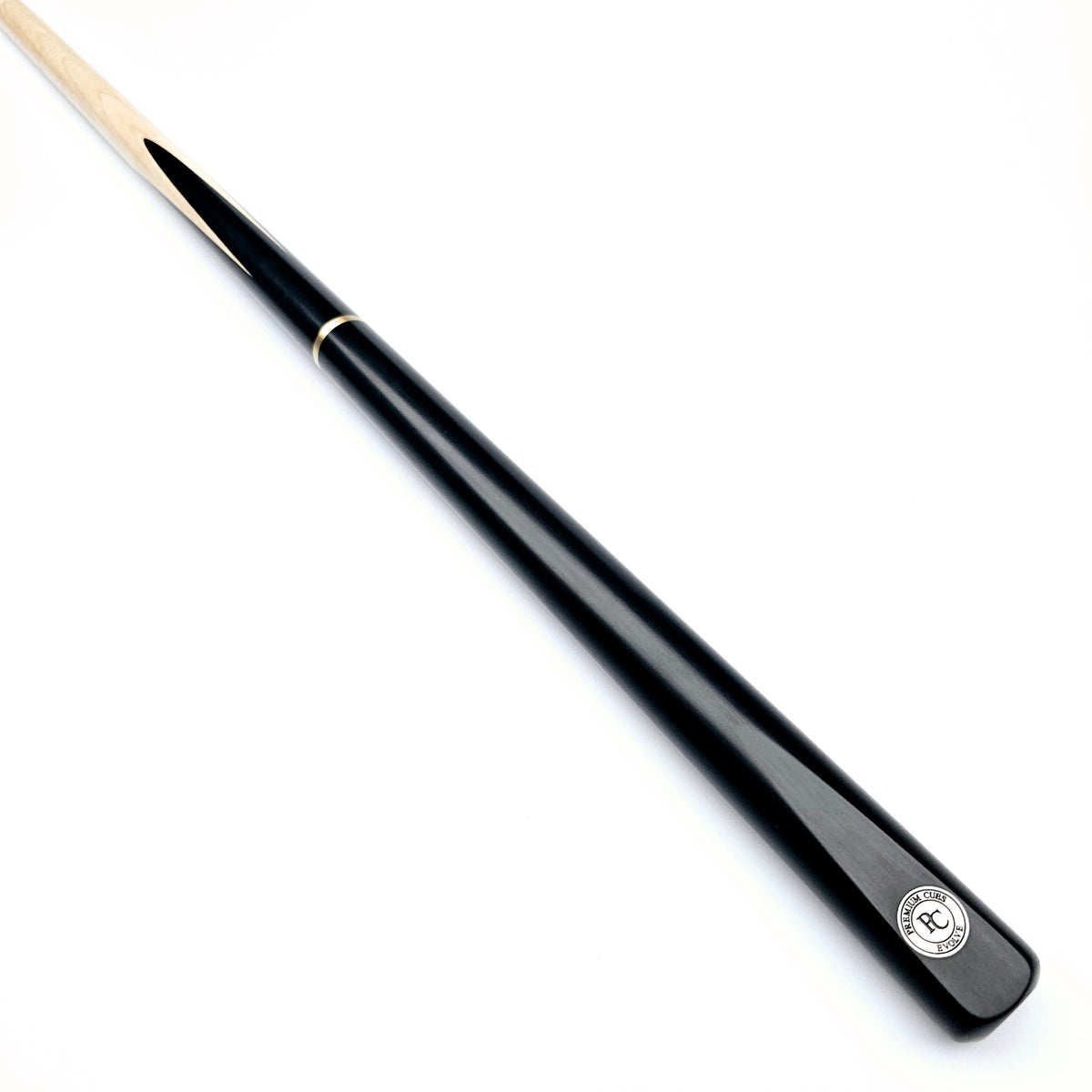 Premium Cues Evolve (Maple) Handmade 3/4 Jointed Snooker Cue - On angle view
