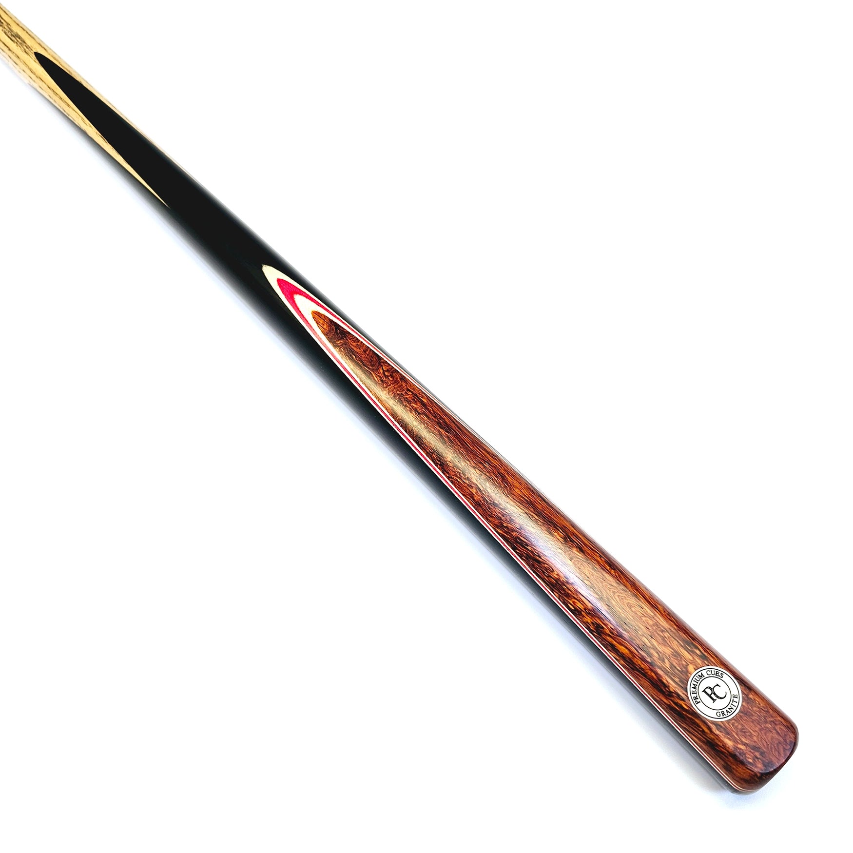 Premium Cues Granite, handmade one piece 8 ball pool cue on angle view