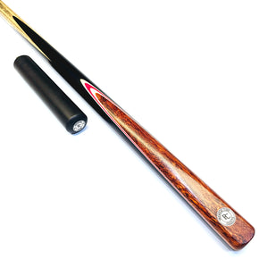 Premium Cues Granite, handmade one piece 8 ball pool cue on angle view with Mini Butt