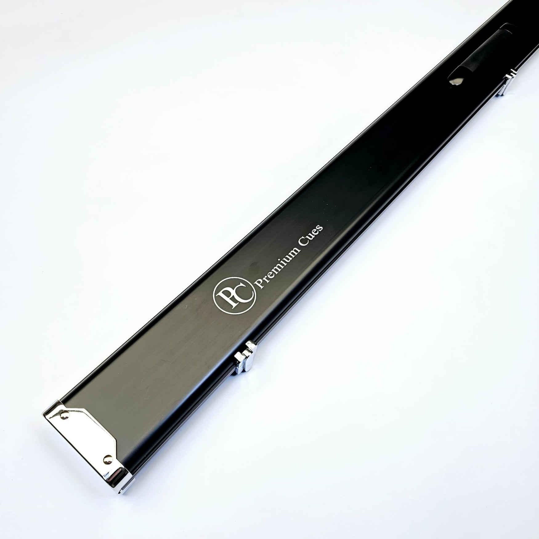 Premium Cues One Piece 3 Channel Aluminium Cue Cases in Black on angle view