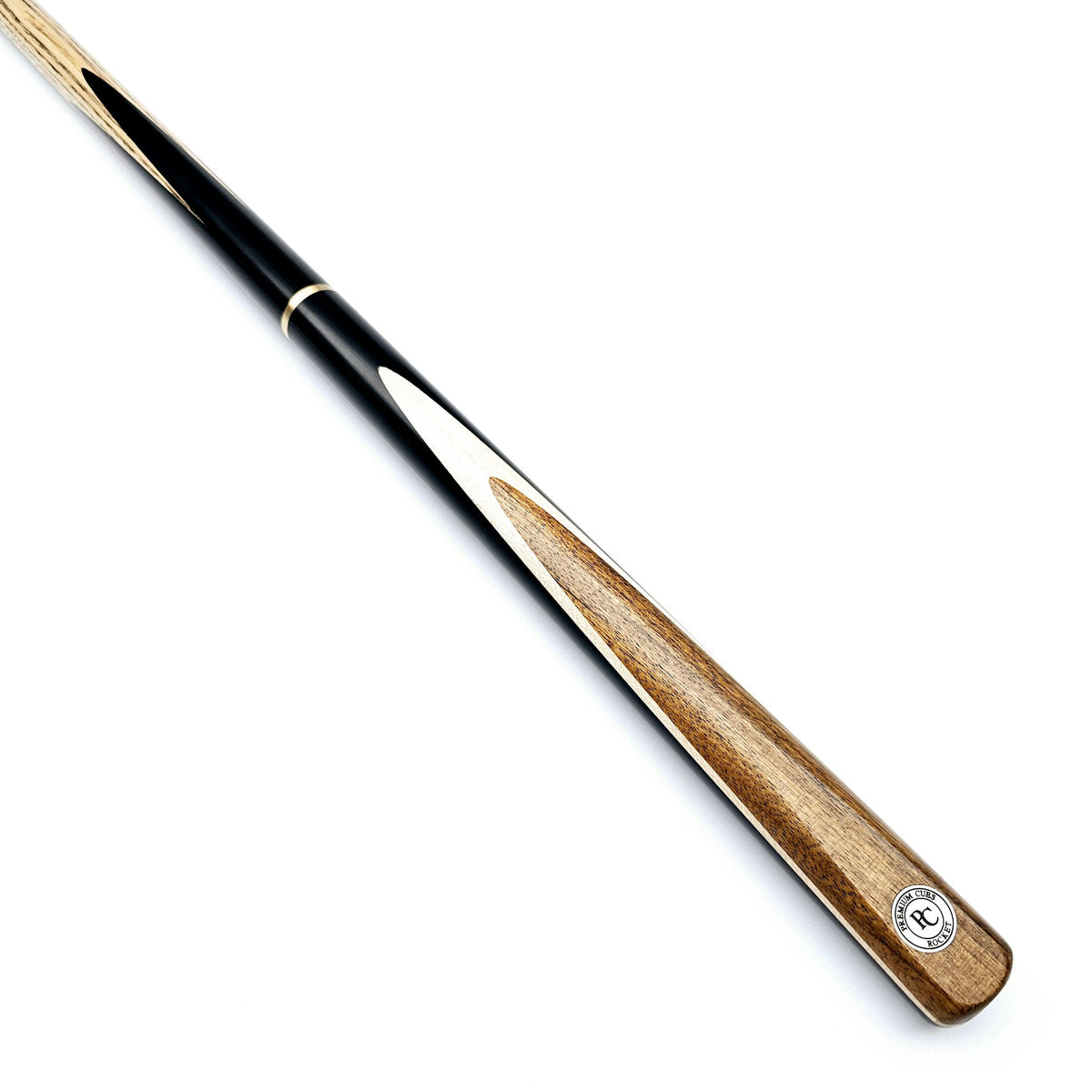 Premium Cues Rocket (Ash) Handmade 3/4 Jointed Snooker Cue - On angle view