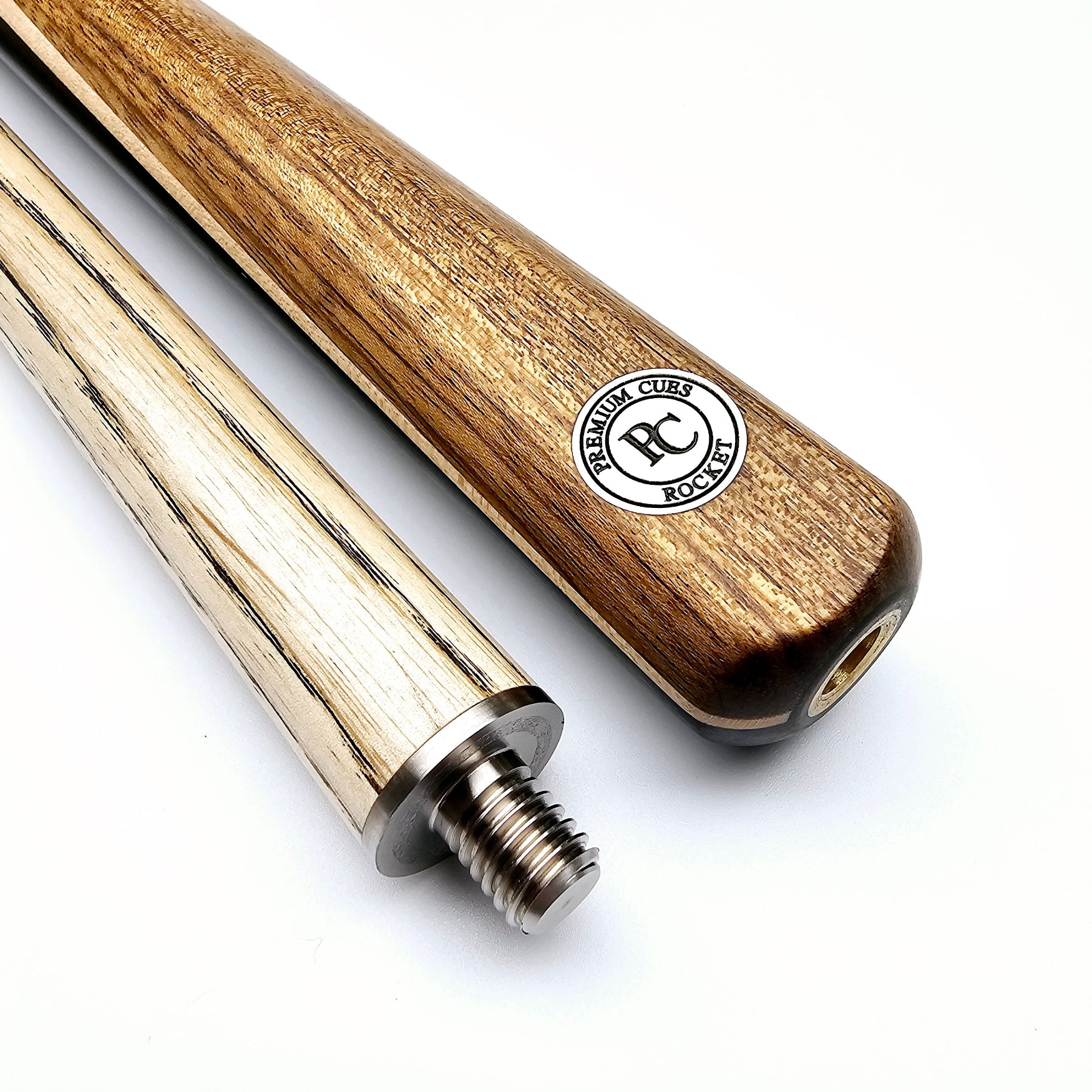 Premium Cues Rocket Handmade Titanium Two Piece Snooker Cue badge and joint view