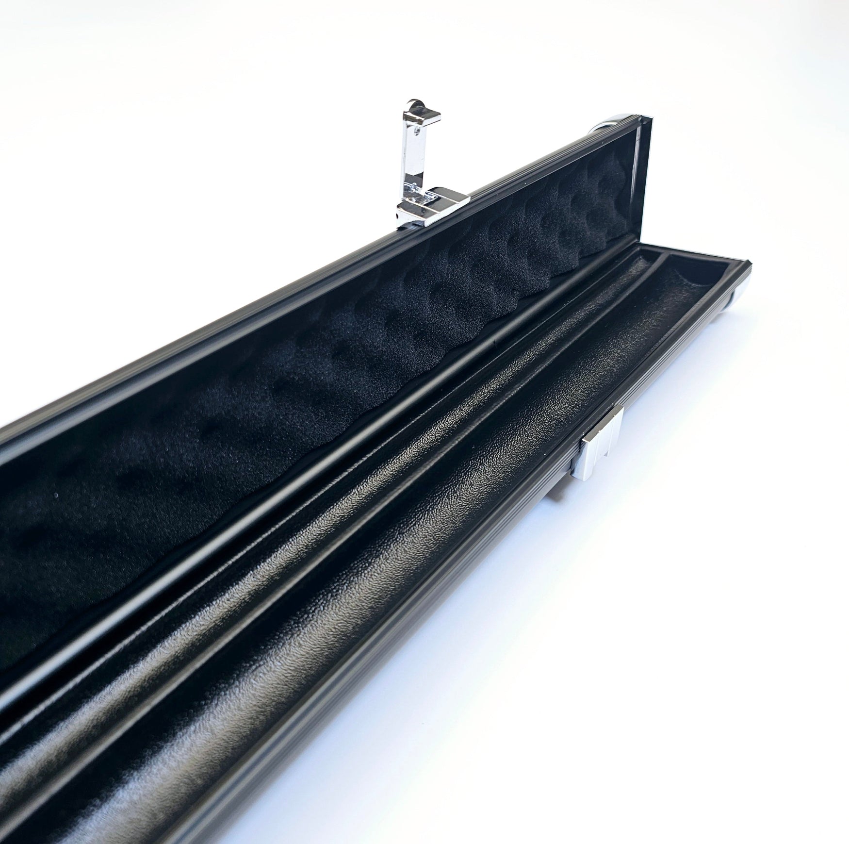 Premium Cues SUPERSLIM Aluminium One Piece Cue Case in black open view
