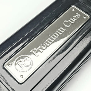 Premium Cues x Vibrant Multifunctional Black One Piece Cue Case - Outside Premium Cues Logo Close Up