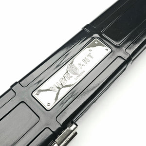 Premium Cues x Vibrant Multifunctional Black One Piece Cue Case - Outside Vibrant Logo Close Up