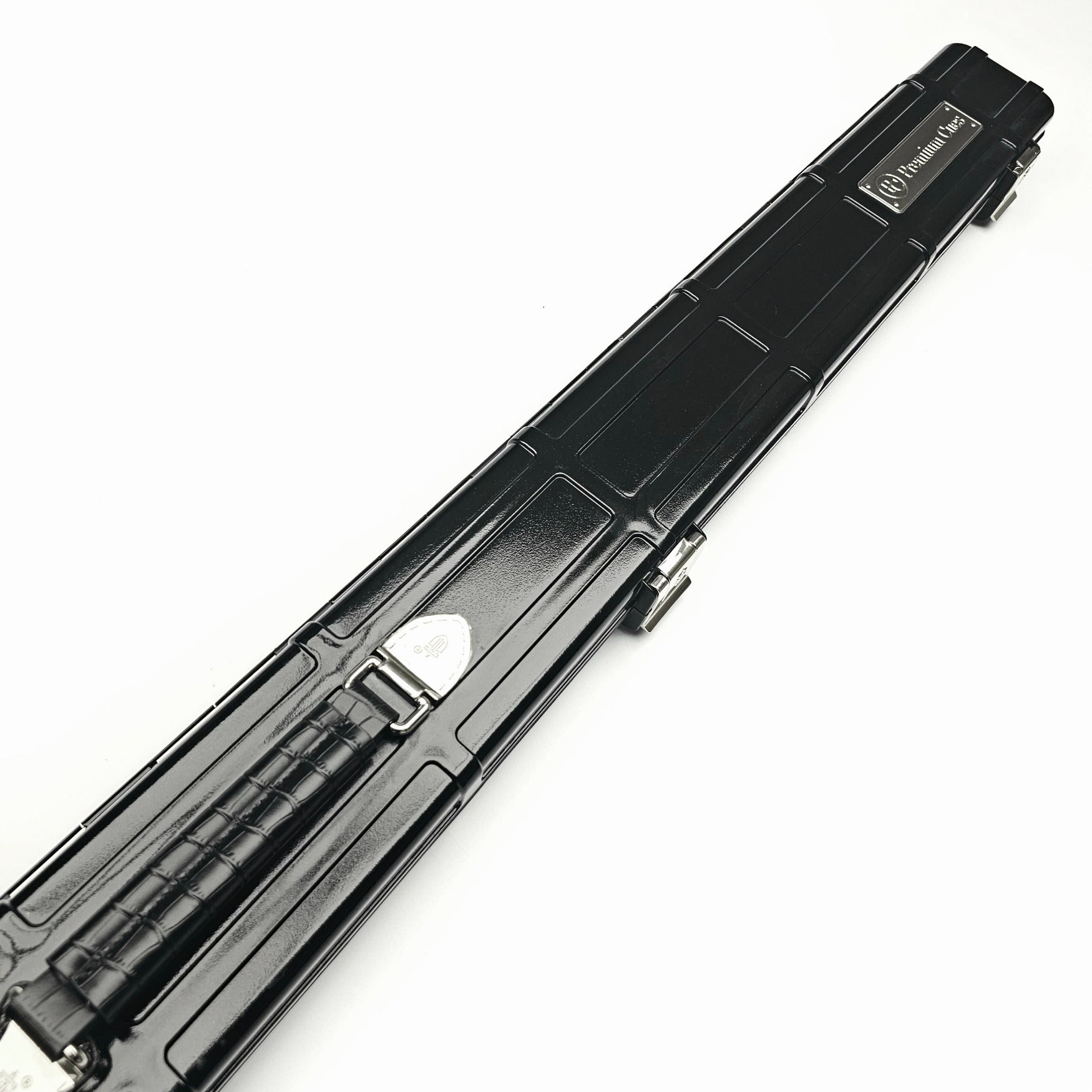 Premium Cues x Vibrant Multifunctional Black One Piece Cue Case - Outside top on angle view