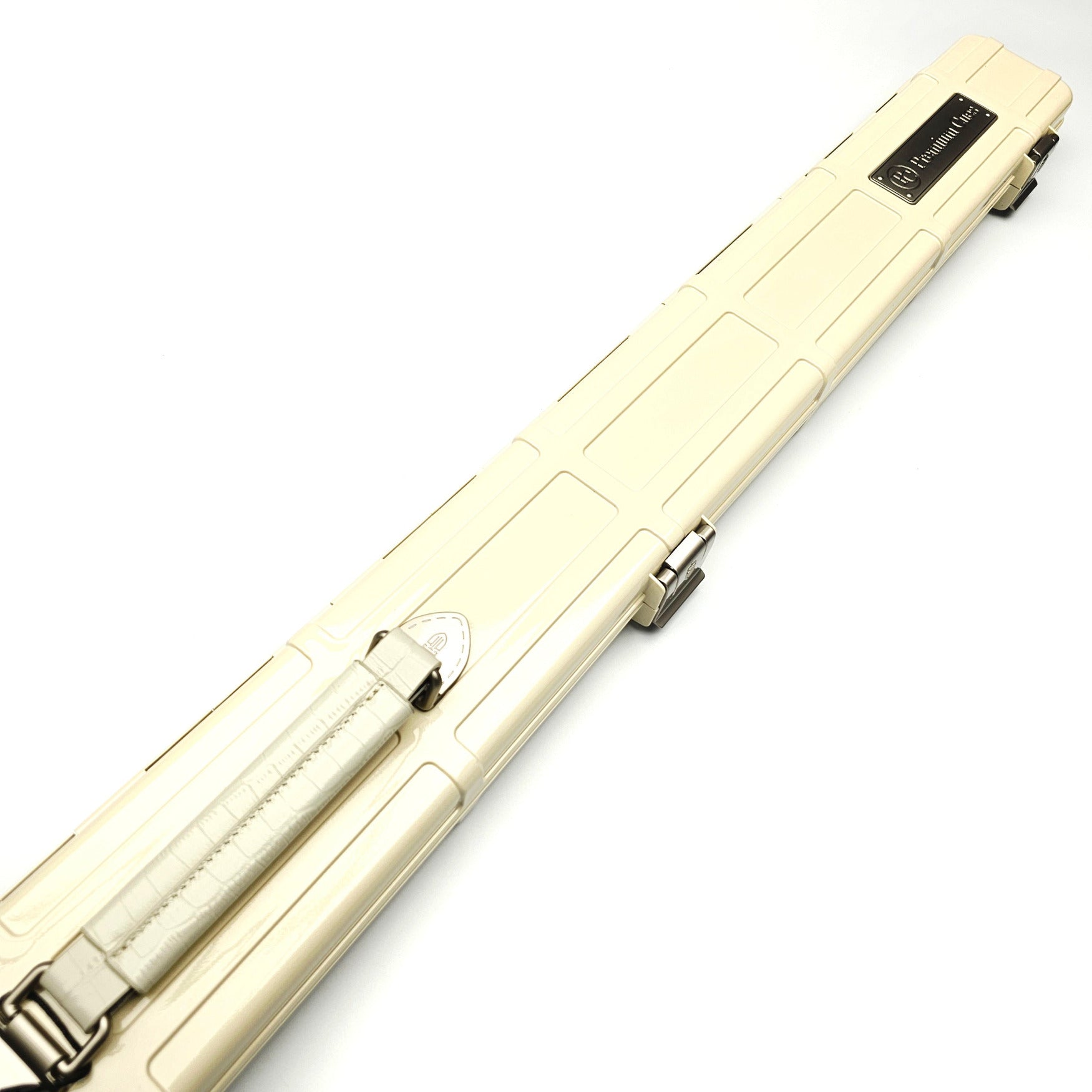 Premium Cues x Vibrant Multifunctional Off-White One Piece Cue Case - Outside top on angle view