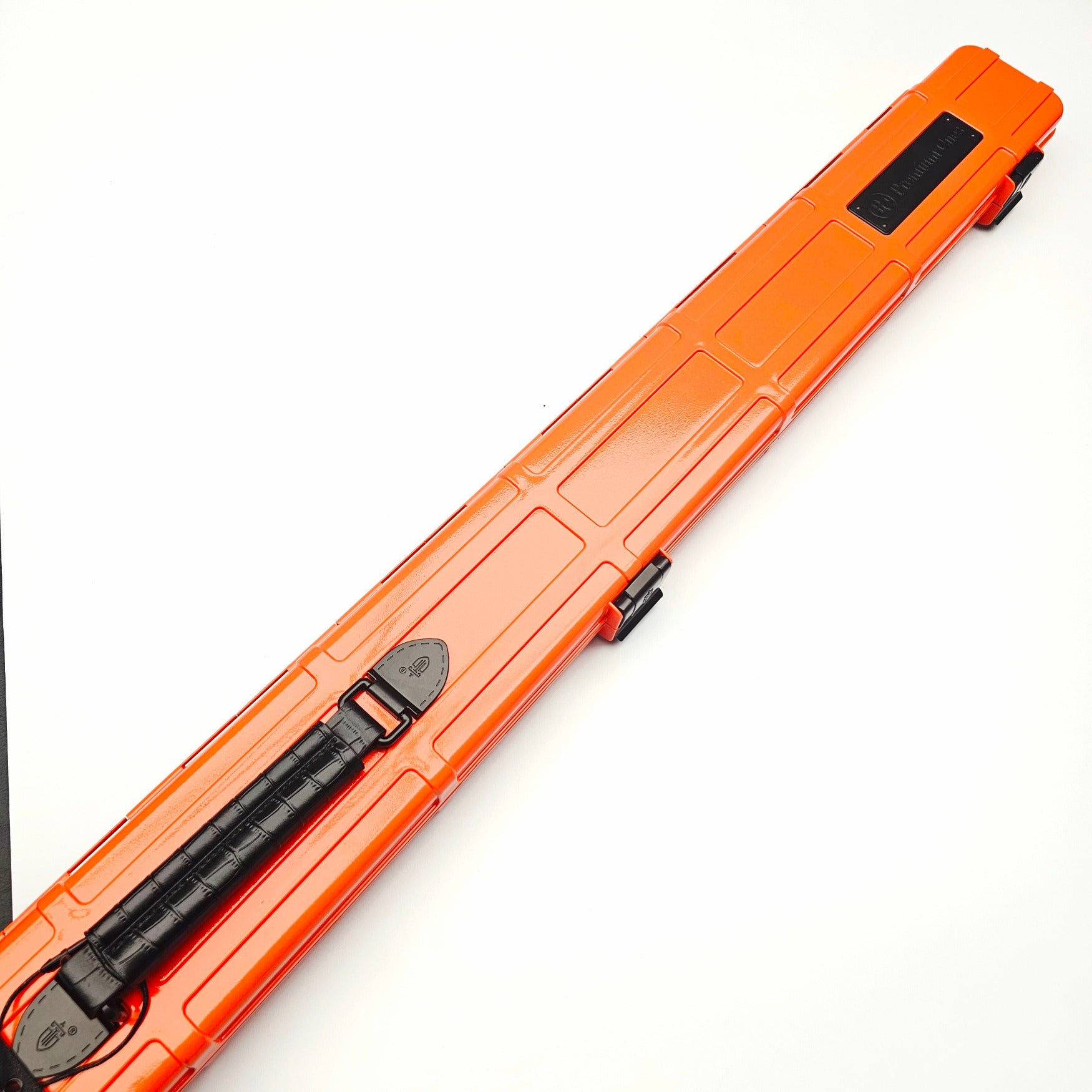 Premium Cues x Vibrant Multifunctional Orange One Piece Cue Case - Outside top on angle view