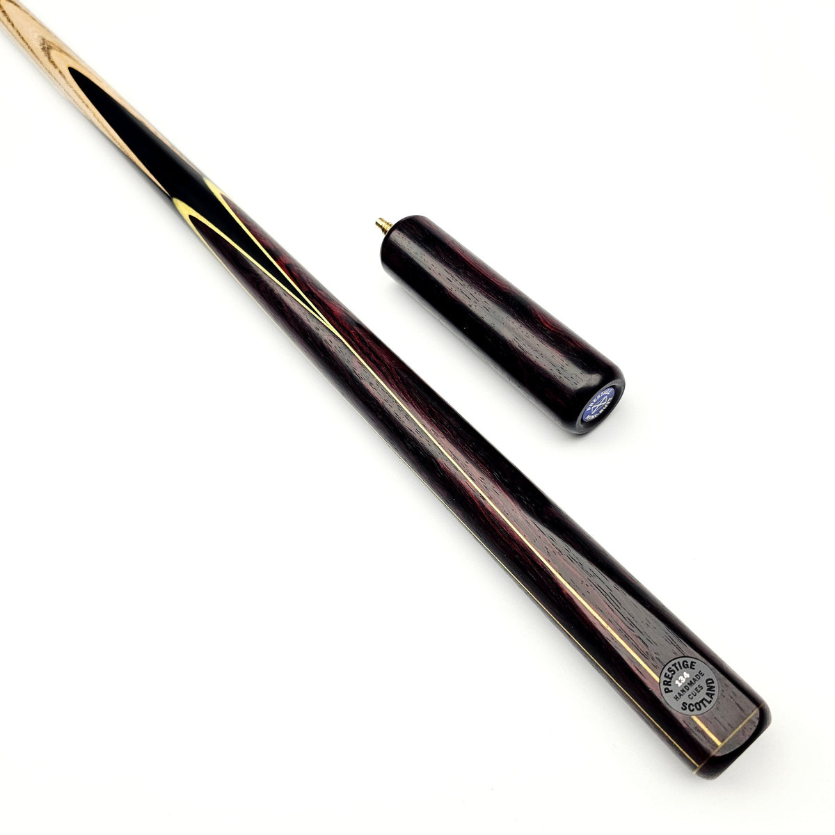 Prestige Cues Black Plate (8) - One Piece Snooker Cue - On angle view