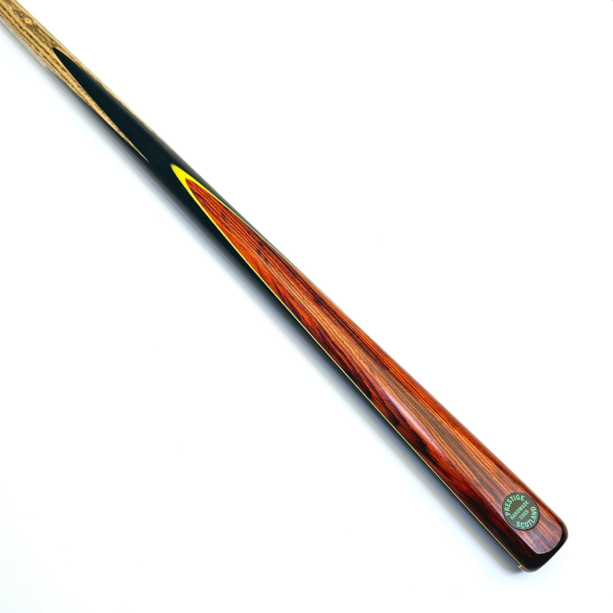 Prestige Cues Green Plate (3) - One Piece Snooker Cue - On angle view
