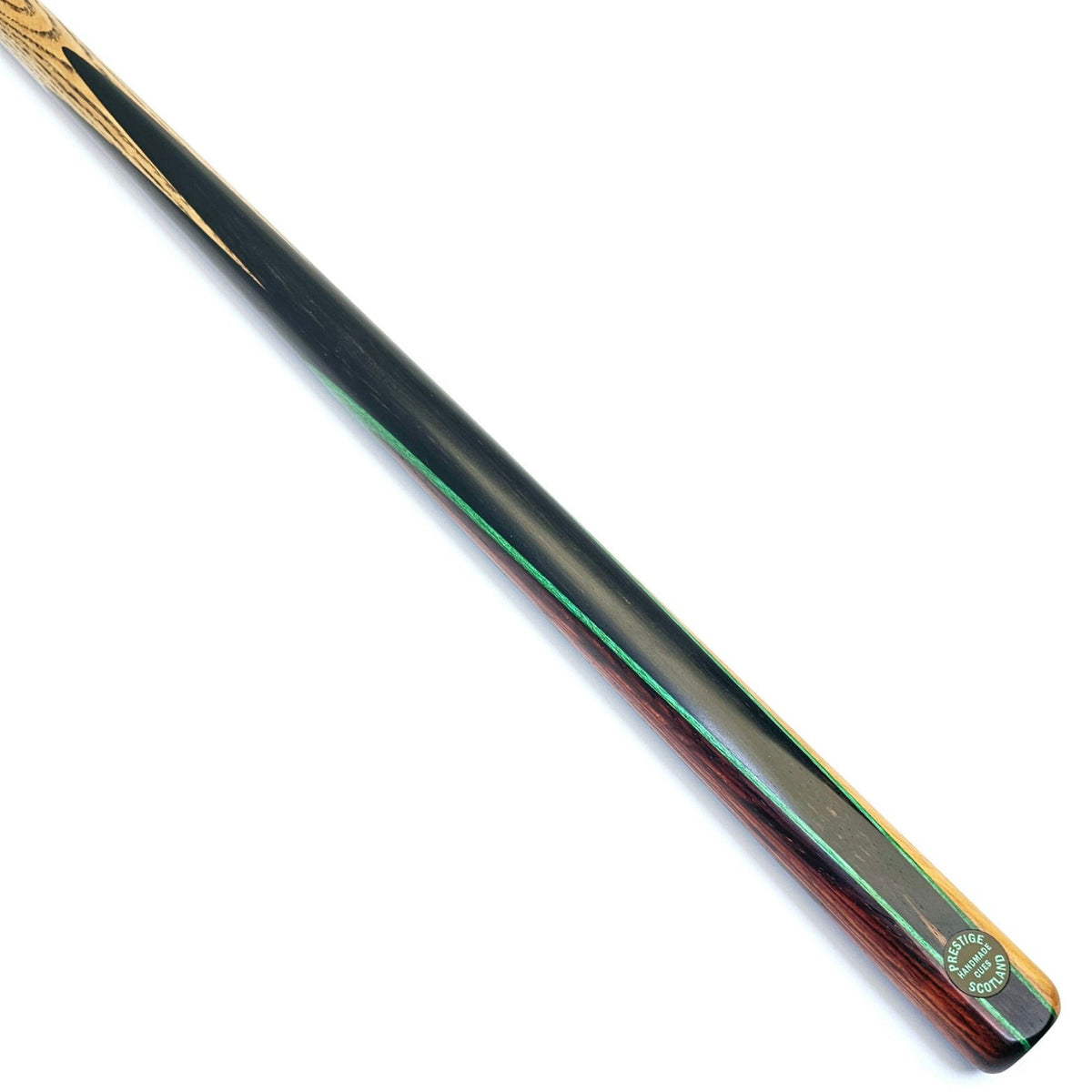 Prestige Cues Green Plate (5) - One Piece Snooker Cue - On angle view