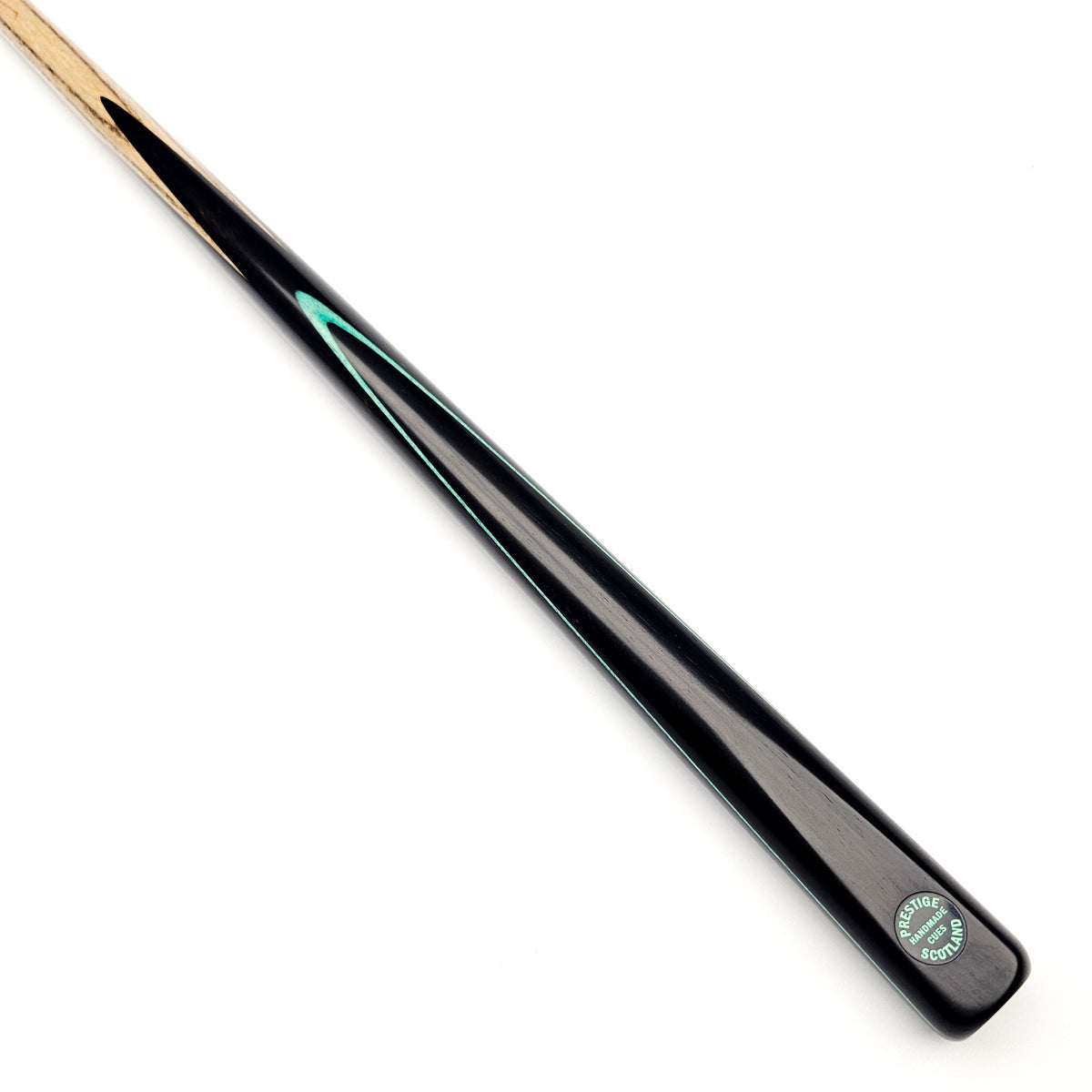Prestige Cues Green Plate (6) - One Piece Snooker Cue - On angle view